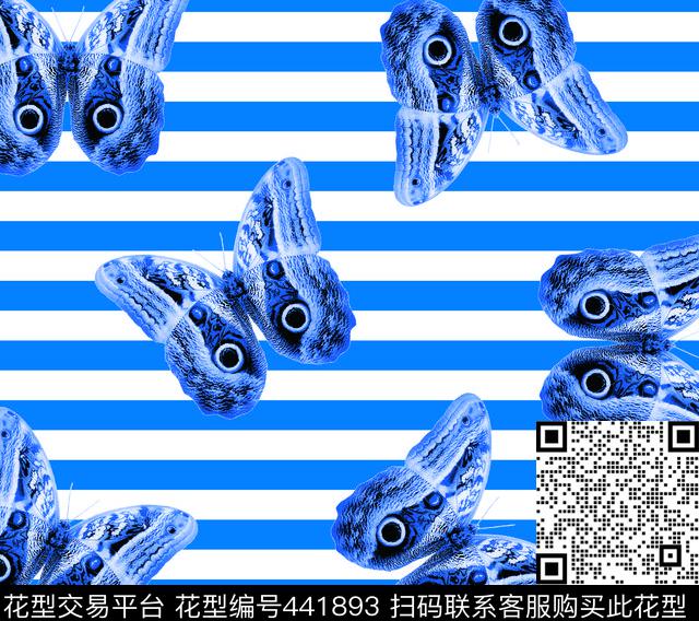 蝴蝶简单条子数码印花华亿平台下载（图片编号: 441893） - 瓦栏（Walan）