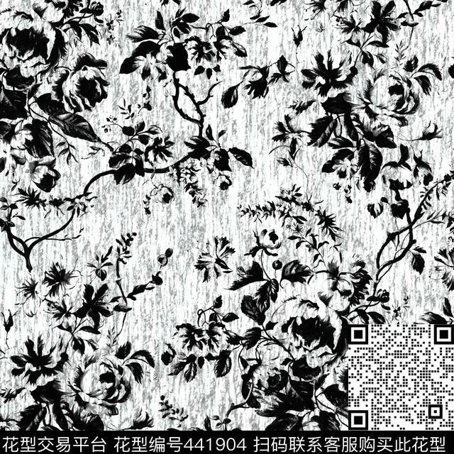 黑白花绘面料传统印花华亿平台下载（图片编号: 441904） - 瓦栏（Walan）