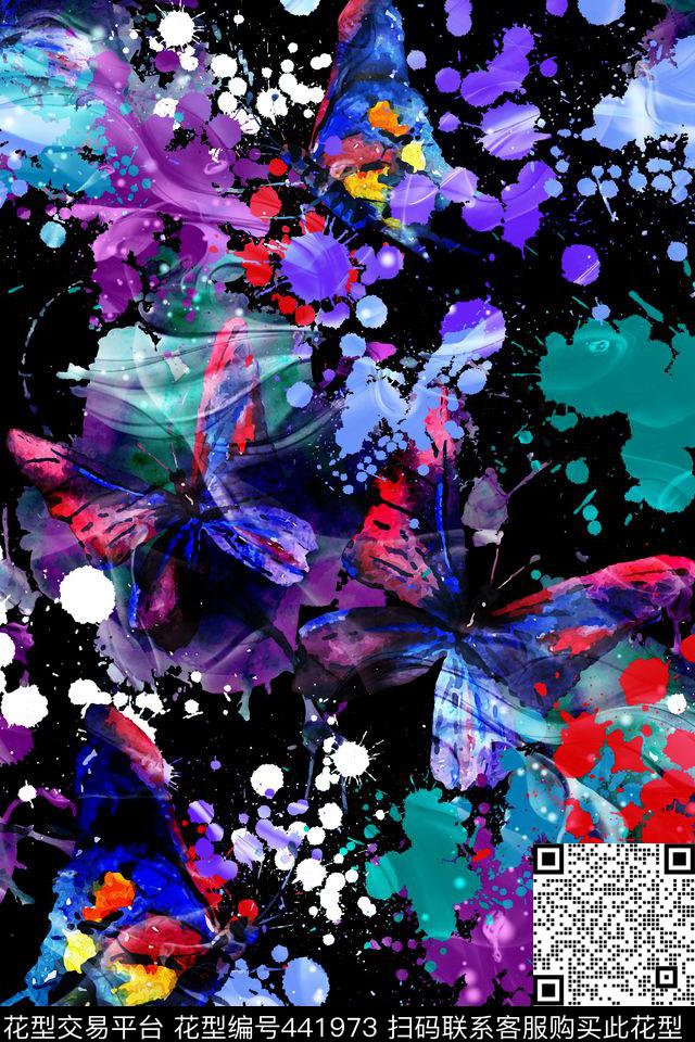 潮牌蝴蝶喷墨数码印花华亿平台下载（图片编号: 441973） - 瓦栏（Walan）