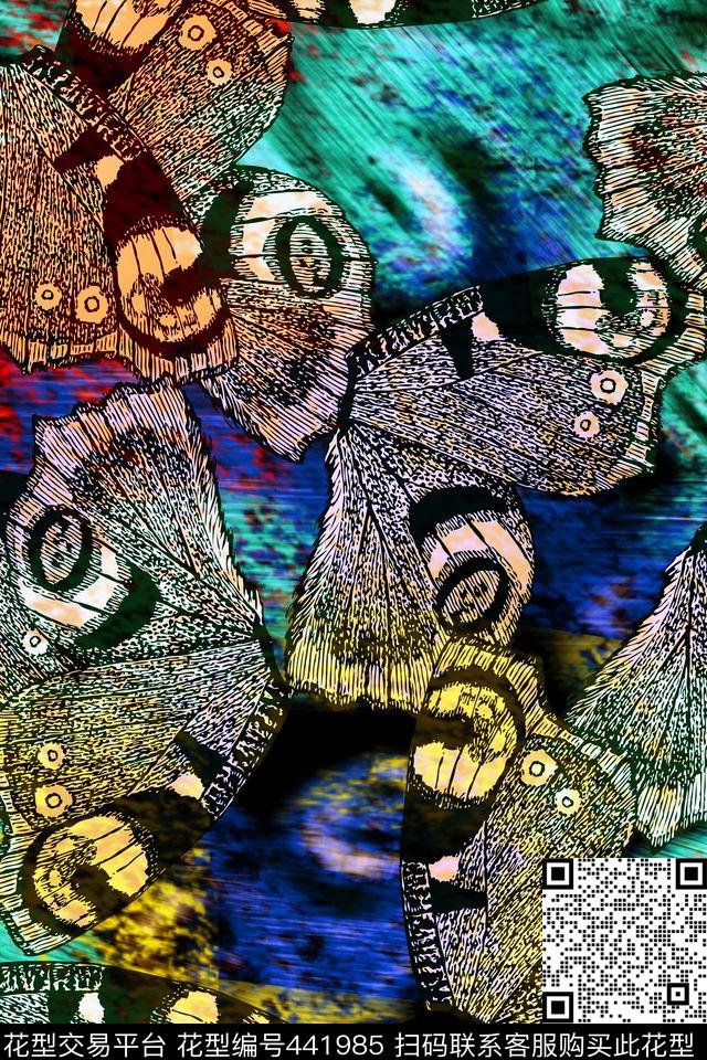 复古蝴蝶肌理数码印花华亿平台下载（图片编号: 441985） - 瓦栏（Walan）
