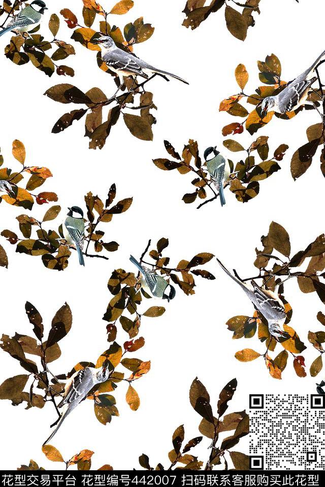 复古秋天树叶休闲风满版散花数码印花华亿平台下载（图片编号: 442007） - 瓦栏（Walan）