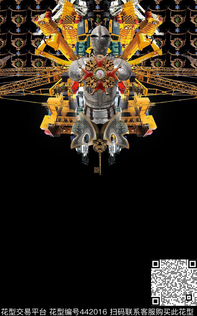 建筑机器金属盔甲流行时尚数码印花华亿平台下载（图片编号: 442016） - 瓦栏（Walan）