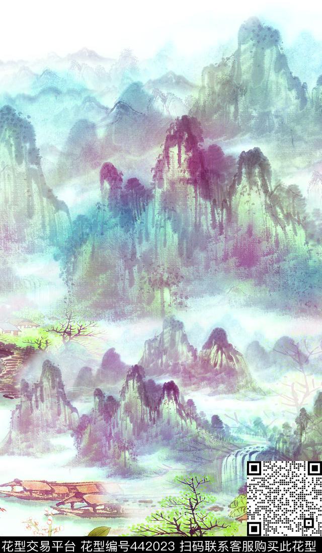 中国风水墨画流行时尚时尚女装数码印花华亿平台下载（图片编号: 442023） - 瓦栏（Walan）