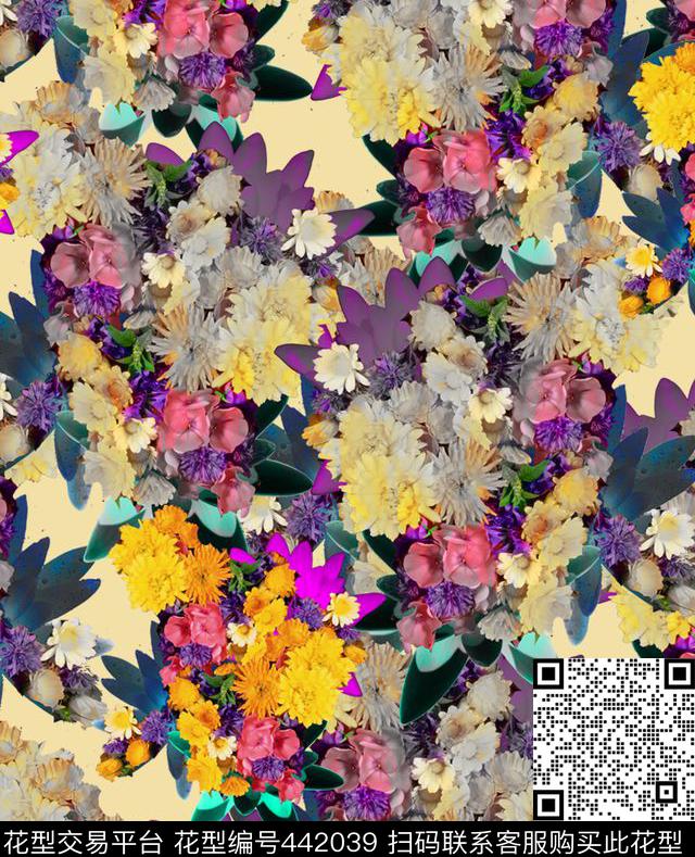 潮流复古花朵数码印花华亿平台下载（图片编号: 442039） - 瓦栏（Walan）
