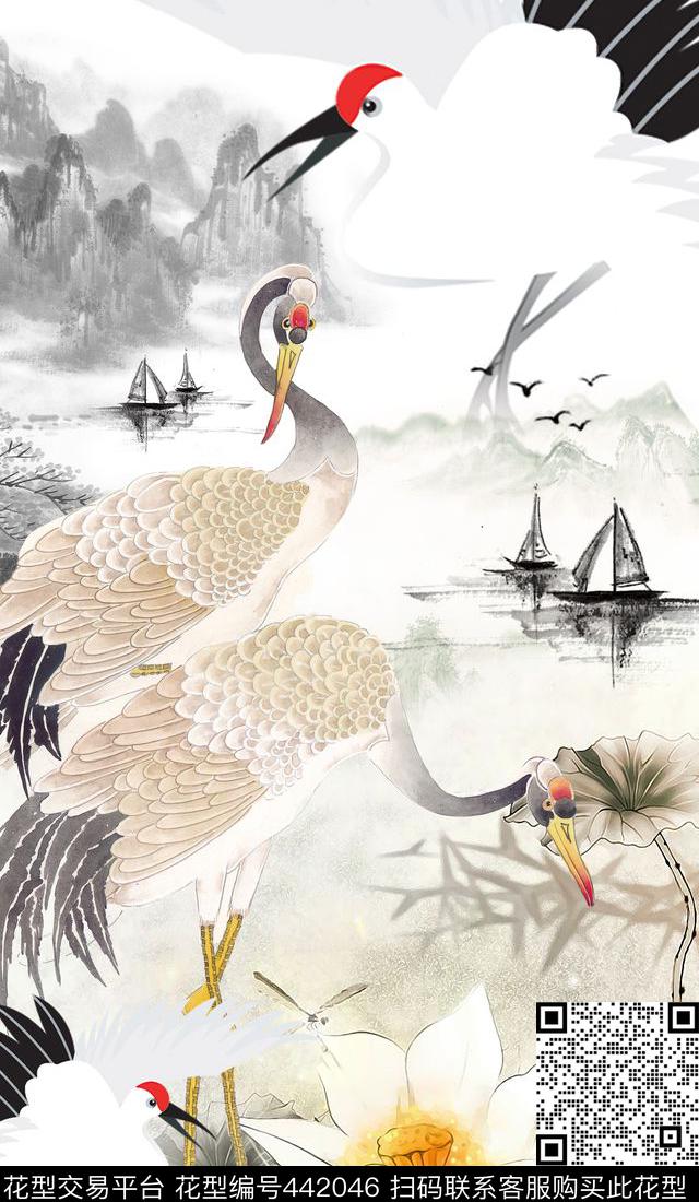 定位华亿平台时尚大牌仙鹤数码印花华亿平台下载（图片编号: 442046） - 瓦栏（Walan）