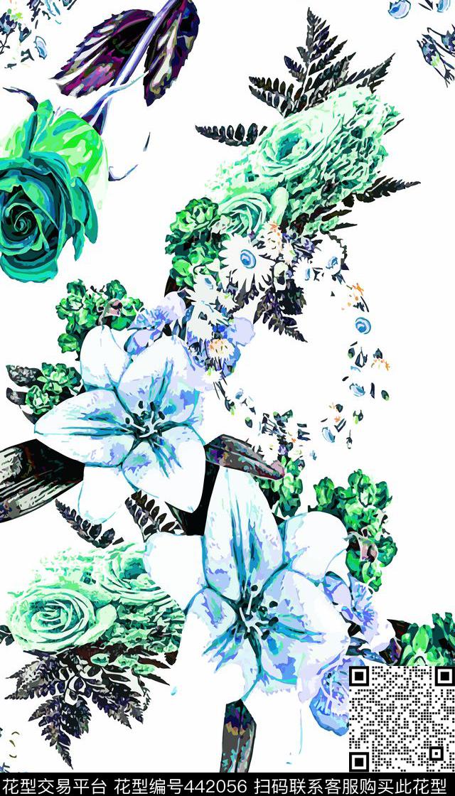 淡雅花卉清新数码印花华亿平台下载（图片编号: 442056） - 瓦栏（Walan）