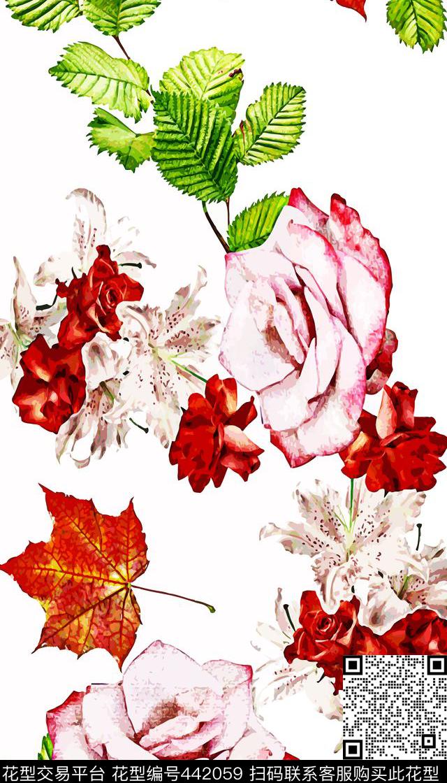 花卉玫瑰时尚数码印花华亿平台下载（图片编号: 442059） - 瓦栏（Walan）