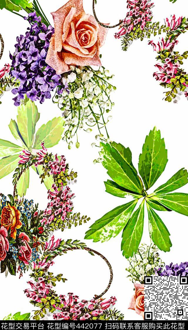 花卉素雅服装数码印花华亿平台下载（图片编号: 442077） - 瓦栏（Walan）