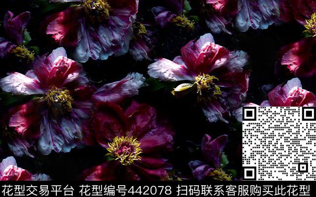 欧美花卉具象花卉数码印花华亿平台下载（图片编号: 442078） - 瓦栏（Walan）