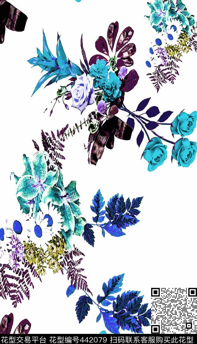服装花卉蓝天数码印花华亿平台下载（图片编号: 442079） - 瓦栏（Walan）