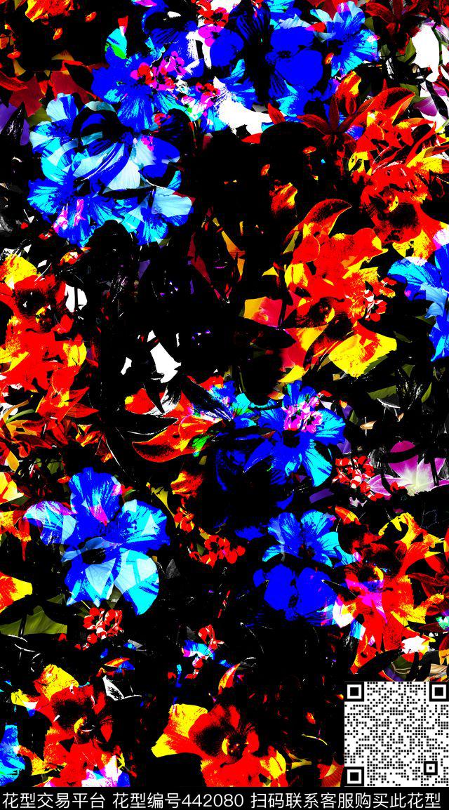 花卉植物抽象传统印花华亿平台下载（图片编号: 442080） - 瓦栏（Walan）