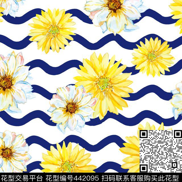 日韩花卉条纹花卉数码印花华亿平台下载（图片编号: 442095） - 瓦栏（Walan）