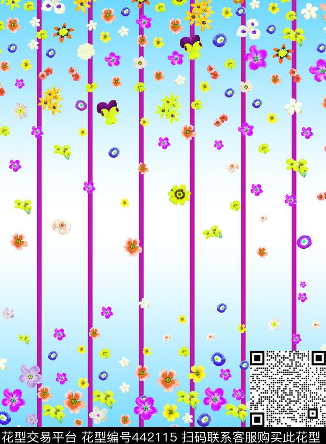 欧式渐变小碎花花朵渐变数码印花华亿平台下载（图片编号: 442115） - 瓦栏（Walan）