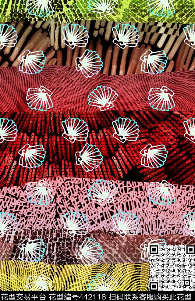 度假休闲贝壳涂鸦数码印花华亿平台下载（图片编号: 442118） - 瓦栏（Walan）