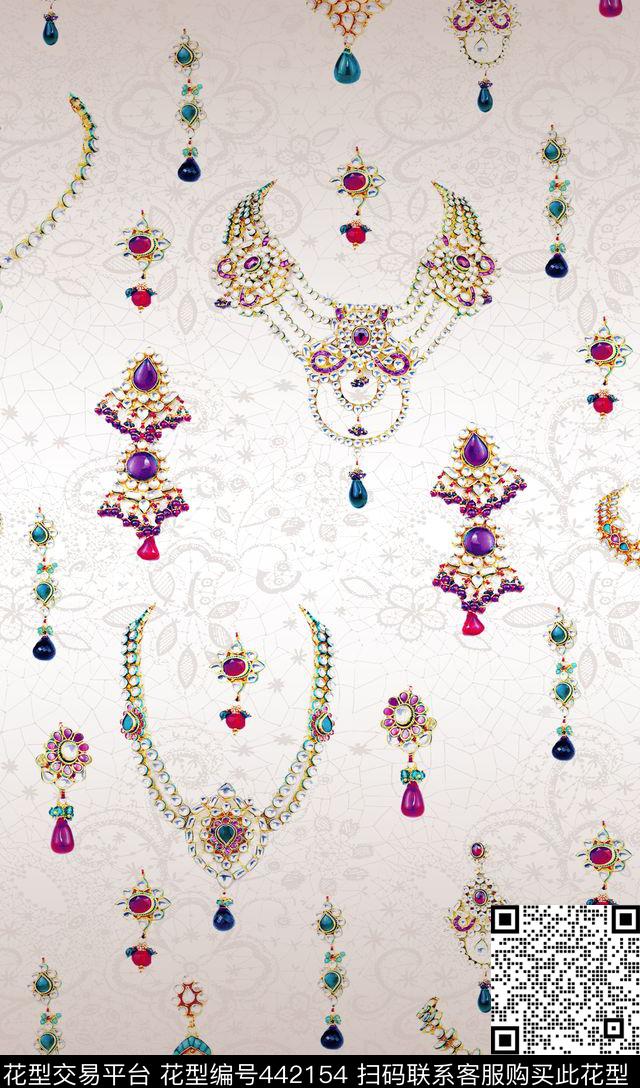 欧式宫廷珠宝首饰蕾丝数码印花华亿平台下载（图片编号: 442154） - 瓦栏（Walan）