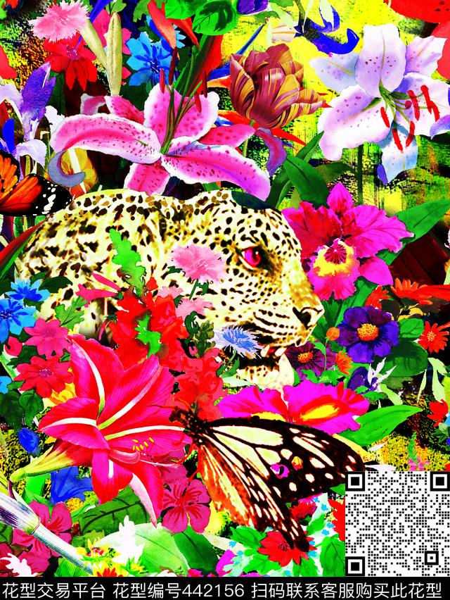 热带雨林动物花卉数码印花华亿平台下载（图片编号: 442156） - 瓦栏（Walan）