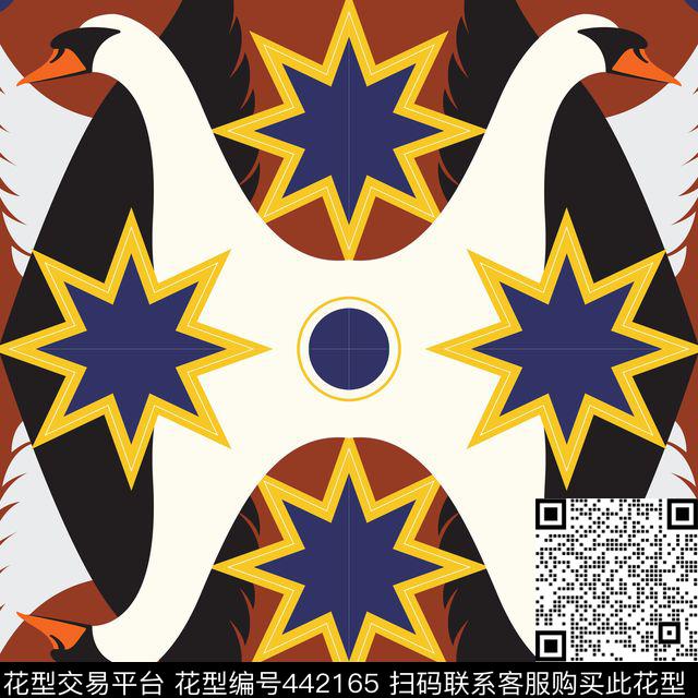 复古天鹅数码印花华亿平台下载（图片编号: 442165） - 瓦栏（Walan）