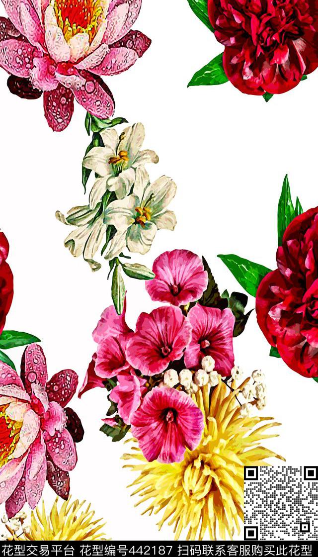 时尚素色花卉数码印花华亿平台下载（图片编号: 442187） - 瓦栏（Walan）