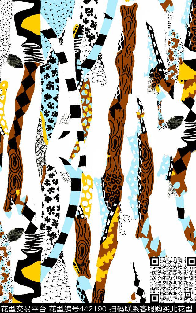 趣味几何手绘涂鸦数码印花华亿平台下载（图片编号: 442190） - 瓦栏（Walan）