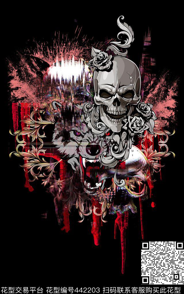 定位个性男装印花骷髅头数码印花华亿平台下载（图片编号: 442203） - 瓦栏（Walan）