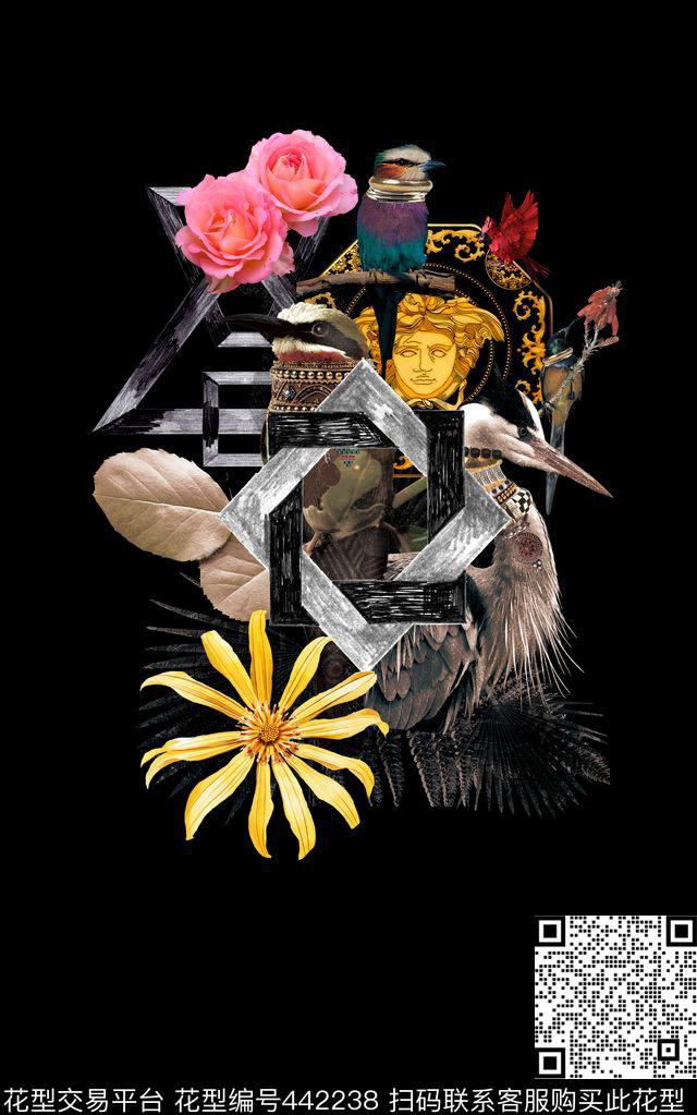 定位复古鸟花卉数码印花华亿平台下载（图片编号: 442238） - 瓦栏（Walan）