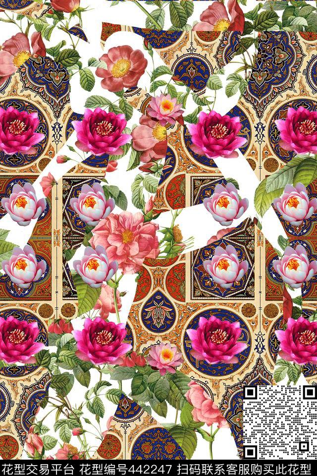 欧式碎片花卉数码印花华亿平台下载（图片编号: 442247） - 瓦栏（Walan）