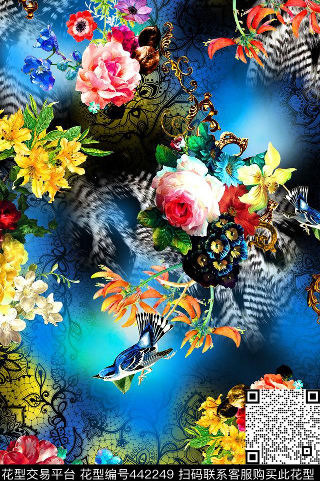 时尚蕾丝动物纹数码印花华亿平台下载（图片编号: 442249） - 瓦栏（Walan）