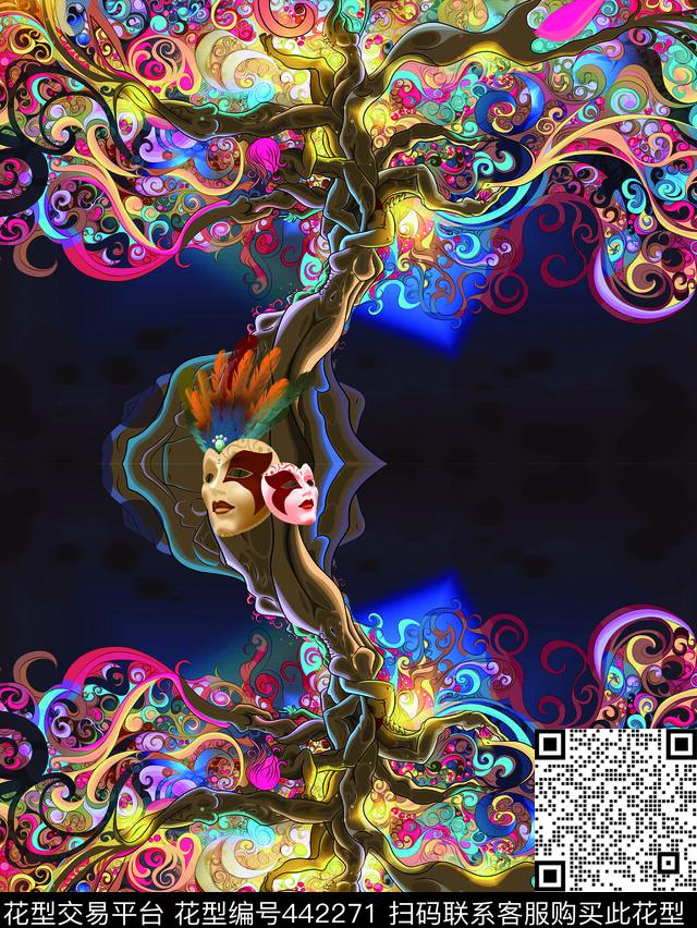 唯美幻彩对称小花女装数码印花华亿平台下载（图片编号: 442271） - 瓦栏（Walan）