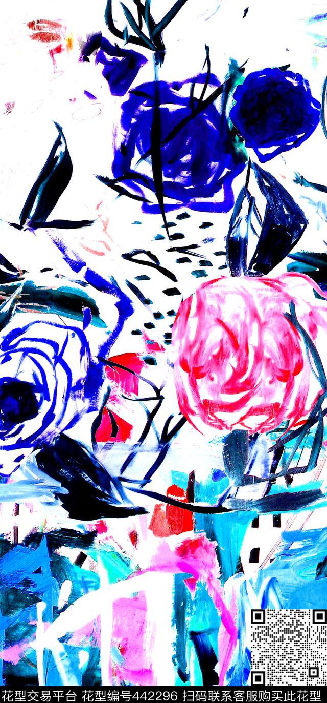 手绘定位花卉数码印花华亿平台下载（图片编号: 442296） - 瓦栏（Walan）