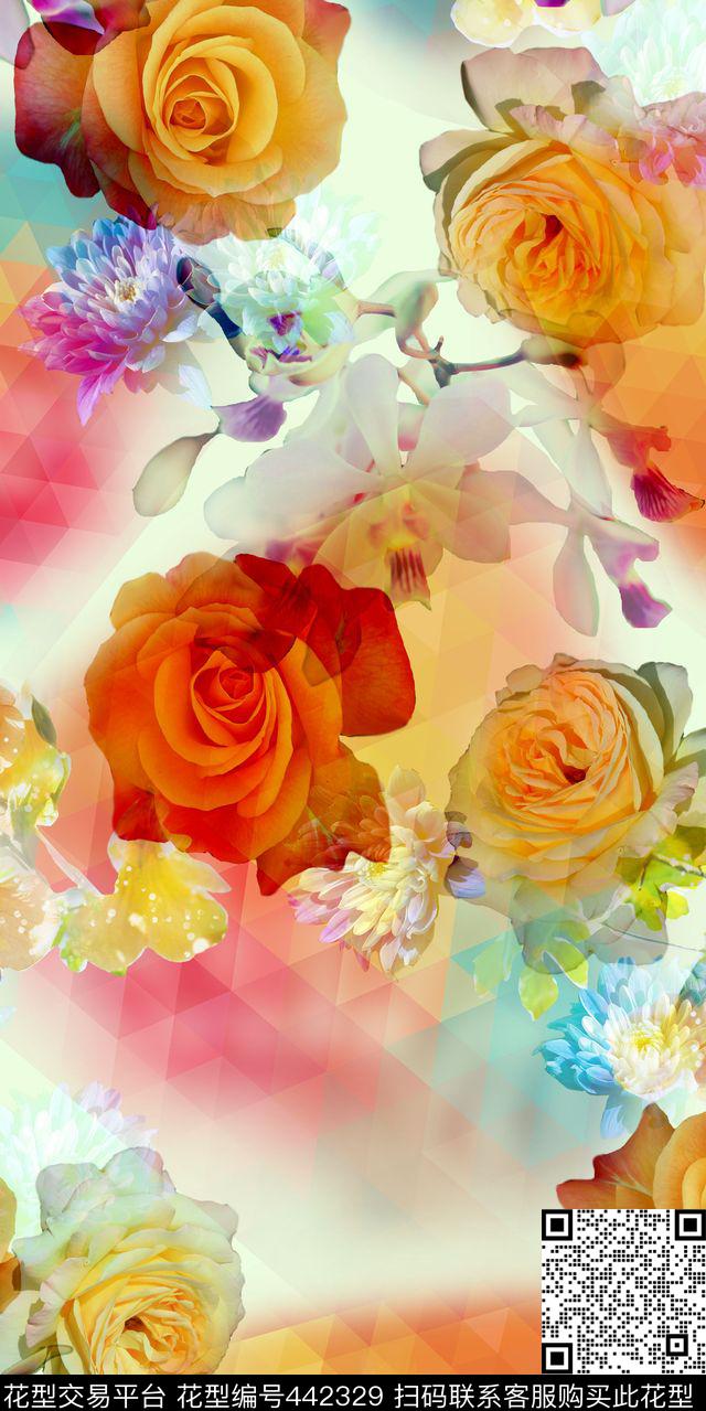 花卉玫瑰花等流行时尚新潮丝绸真丝丝巾面料数码印花华亿平台下载（图片编号: 442329） - 瓦栏（Walan）