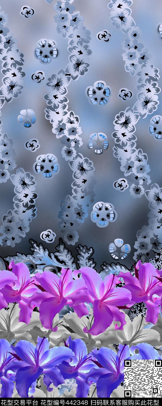 定位花渐变花朵数码印花华亿平台下载（图片编号: 442348） - 瓦栏（Walan）