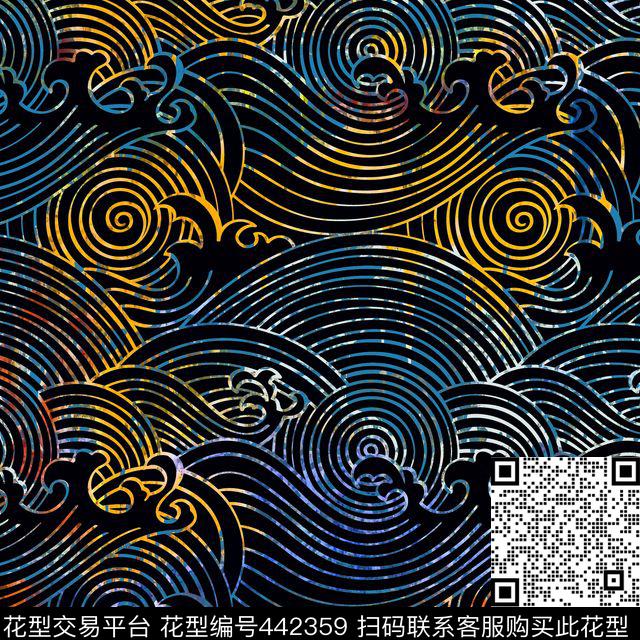 复古海浪肌理数码印花华亿平台下载（图片编号: 442359） - 瓦栏（Walan）