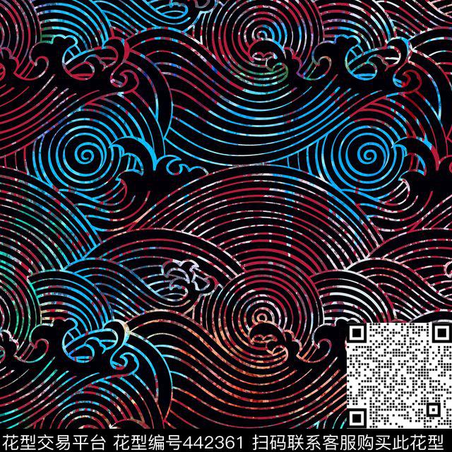 复古水纹海浪数码印花华亿平台下载（图片编号: 442361） - 瓦栏（Walan）