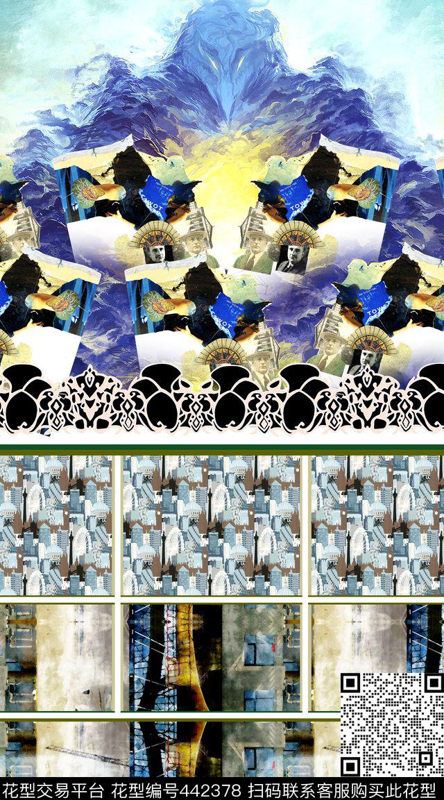 抽象几何肌理数码印花华亿平台下载（图片编号: 442378） - 瓦栏（Walan）