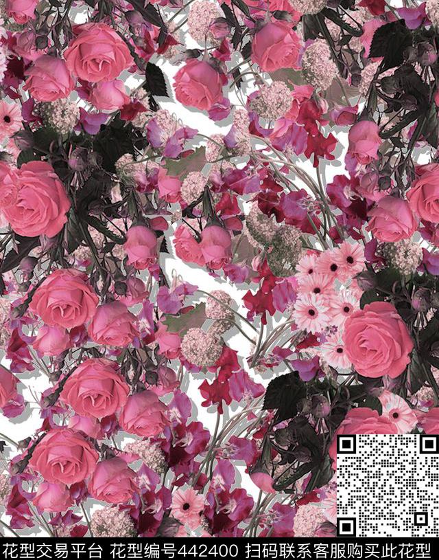 潮流复古花朵数码印花华亿平台下载（图片编号: 442400） - 瓦栏（Walan）