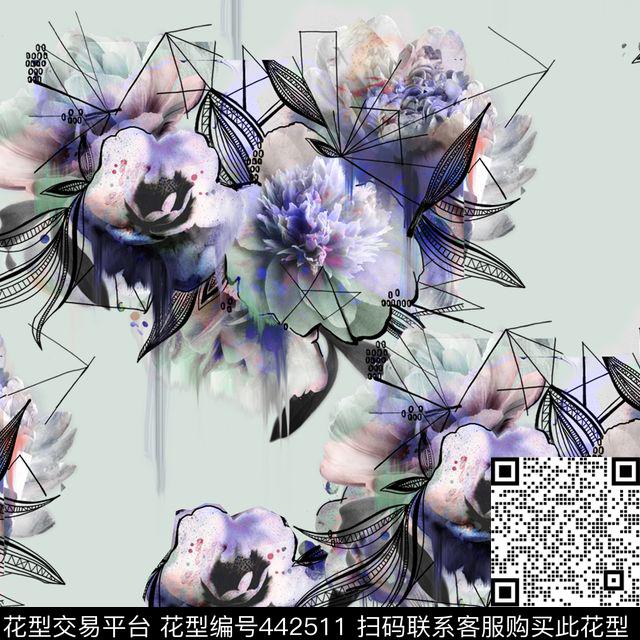 潮流花朵连衣裙华亿平台数码印花华亿平台下载（图片编号: 442511） - 瓦栏（Walan）