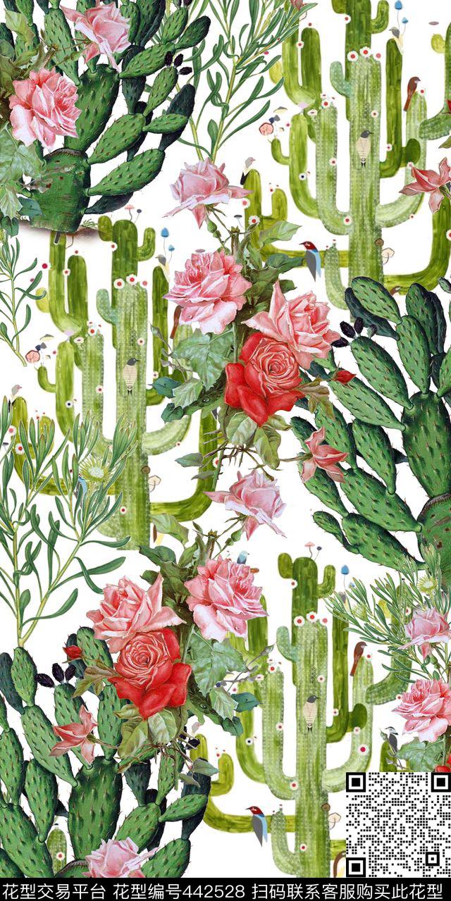 仙人掌油画花卉清新数码印花华亿平台下载（图片编号: 442528） - 瓦栏（Walan）