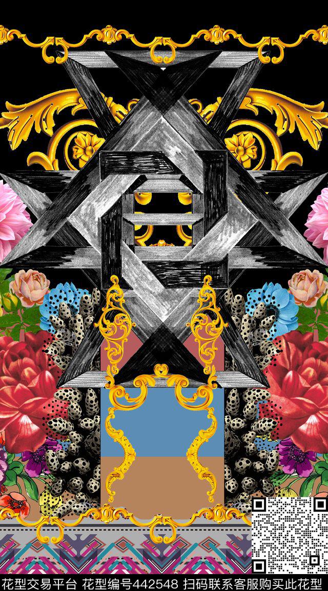 大牌金属复古花卉花边数码印花华亿平台下载（图片编号: 442548） - 瓦栏（Walan）