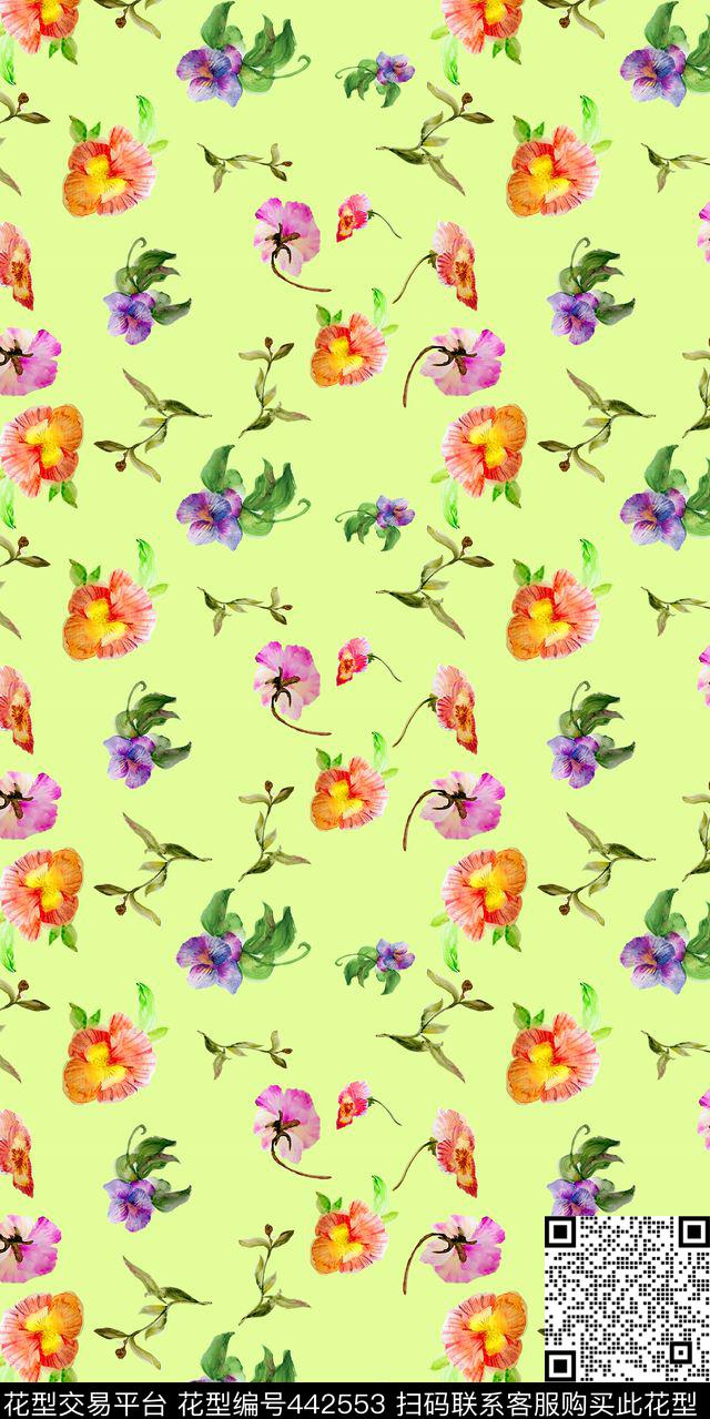 传统鬼脸花手绘传统印花华亿平台下载（图片编号: 442553） - 瓦栏（Walan）