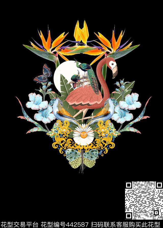 蝴蝶火烈鸟时尚定位数码印花华亿平台下载（图片编号: 442587） - 瓦栏（Walan）