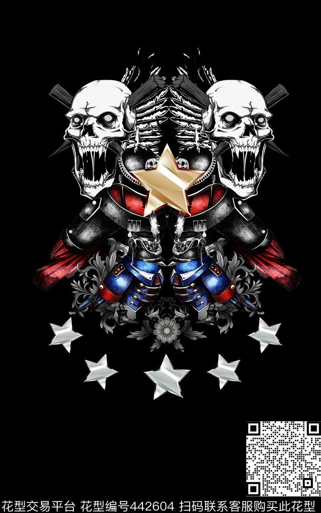 定位金属骷髅头数码印花华亿平台下载（图片编号: 442604） - 瓦栏（Walan）
