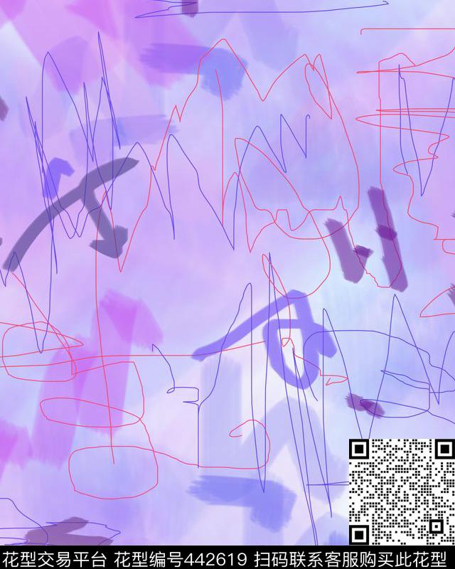 时尚画笔抽象数码印花华亿平台下载（图片编号: 442619） - 瓦栏（Walan）