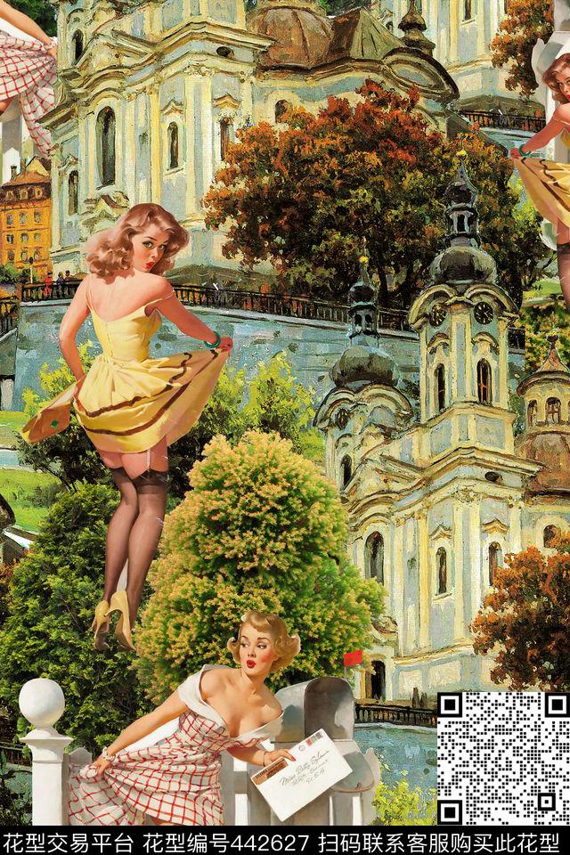 复古油画手绘数码印花华亿平台下载（图片编号: 442627） - 瓦栏（Walan）