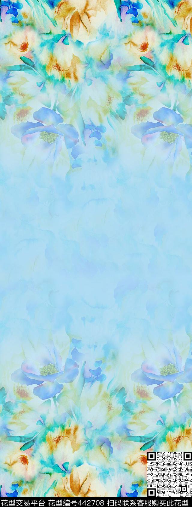 双边定位过渡浅色花卉数码印花华亿平台下载（图片编号: 442708） - 瓦栏（Walan）