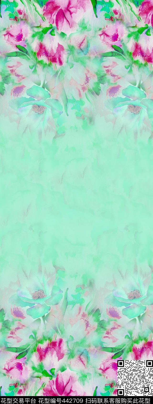 双边定位过渡浅色花卉数码印花华亿平台下载（图片编号: 442709） - 瓦栏（Walan）