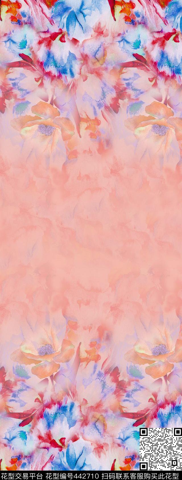 双边定位过渡浅色花卉数码印花华亿平台下载（图片编号: 442710） - 瓦栏（Walan）