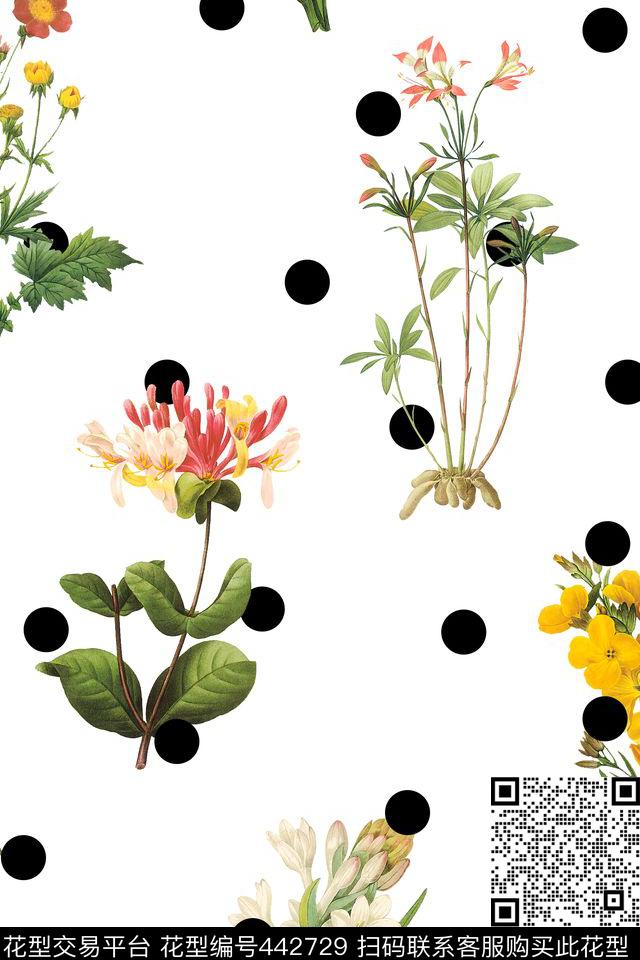 小清新波点花卉数码印花华亿平台下载（图片编号: 442729） - 瓦栏（Walan）