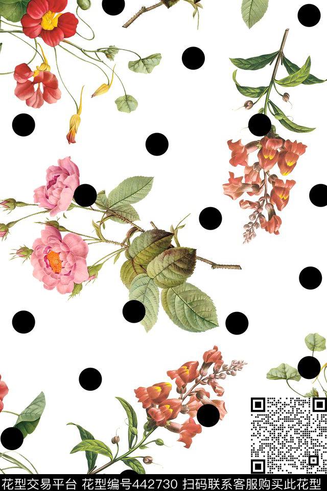 小清新波点花卉数码印花华亿平台下载（图片编号: 442730） - 瓦栏（Walan）
