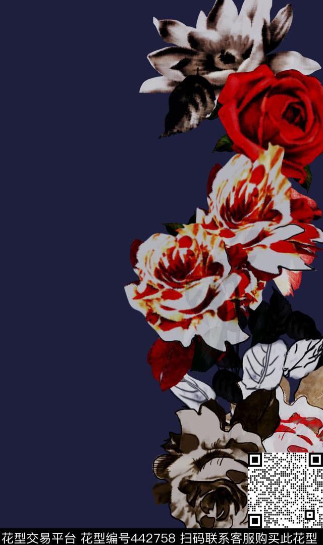油画笔墨玫瑰2015大牌走秀手绘数码印花华亿平台下载（图片编号: 442758） - 瓦栏（Walan）