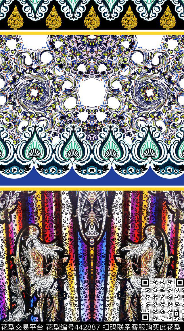 欧式花纹条纹数码印花华亿平台下载（图片编号: 442887） - 瓦栏（Walan）